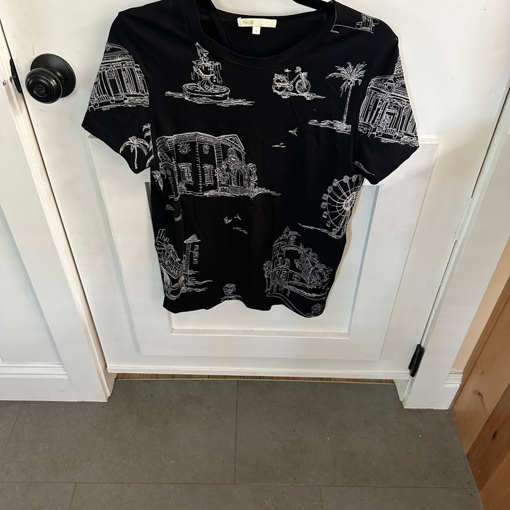Black Graphic T-Shirt with White Illustrations